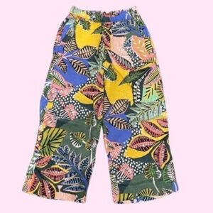 Cynthia Rowley Tropical/Floral 100% Linen Wide Leg Pants